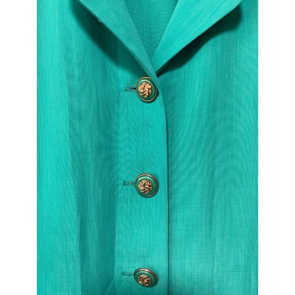 Vintage‎ Leslie Fay Women's Teal Gold Pearl Button Up Midi Collared Dress Sz 12P - Picture 5 of 12